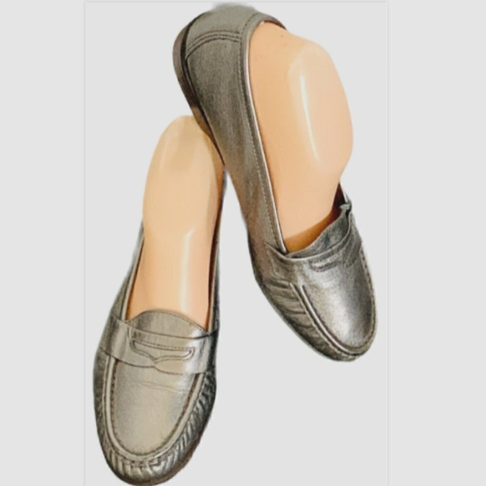 SAS Pewter Leather Comfort Penny Loafers Sz‎ 9-1/2 M #222F - Picture 2 of 11